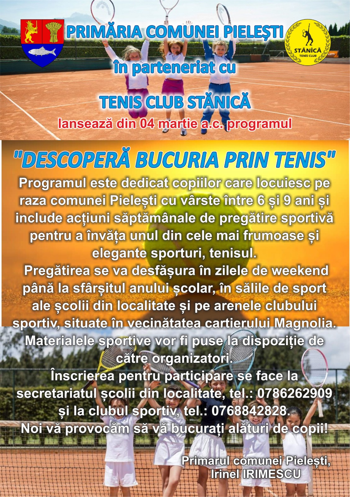 Anunt privind campania ,, Descoperă bucuria prin tenis”
